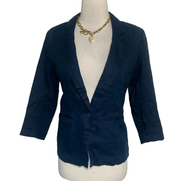Love Tree S blue‎ linen 1 button blazer - Picture 1 of 6